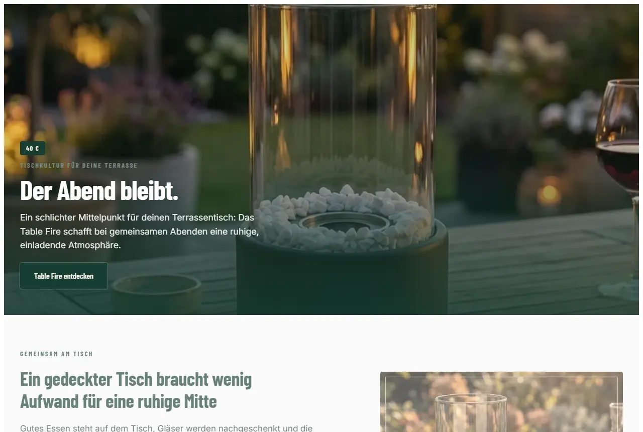 Landingpage „Der Abend bleibt.“ auf dem Desktop