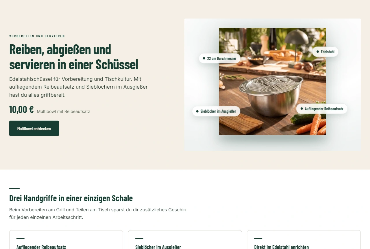 Multibowl-Landingpage vor der Shop-Übertragung