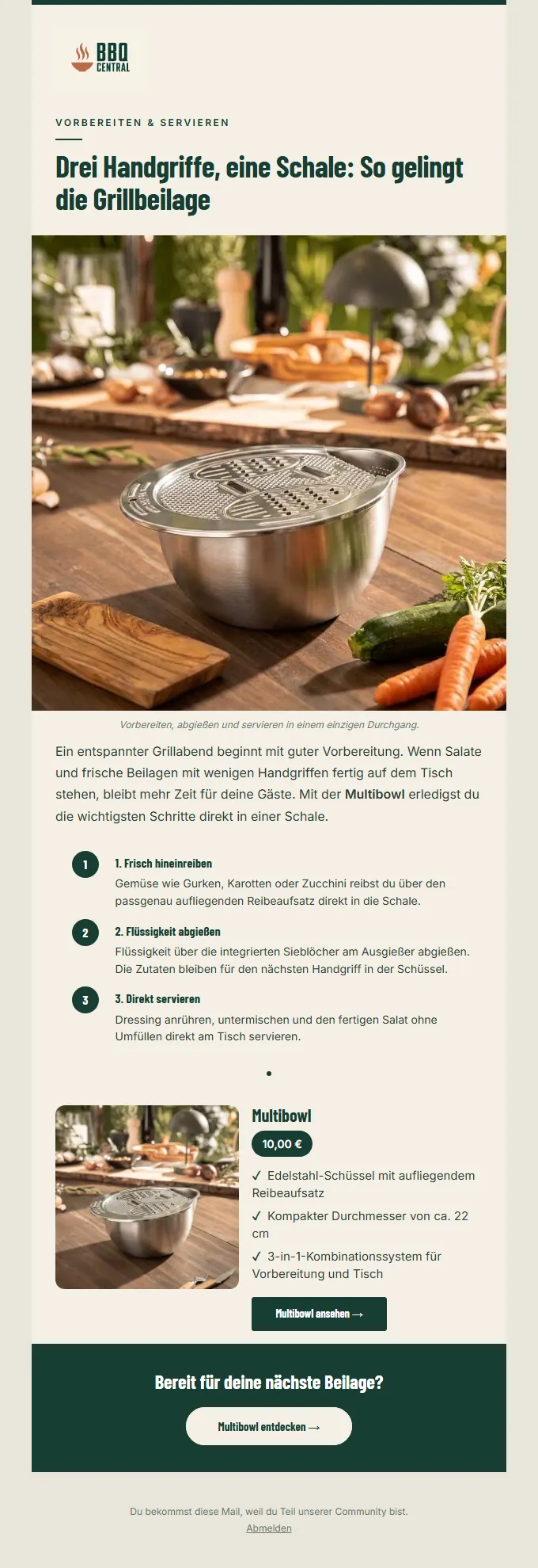 Newsletter „Eine Schüssel. Mehrere Handgriffe.“ aus dem Newsletter Studio