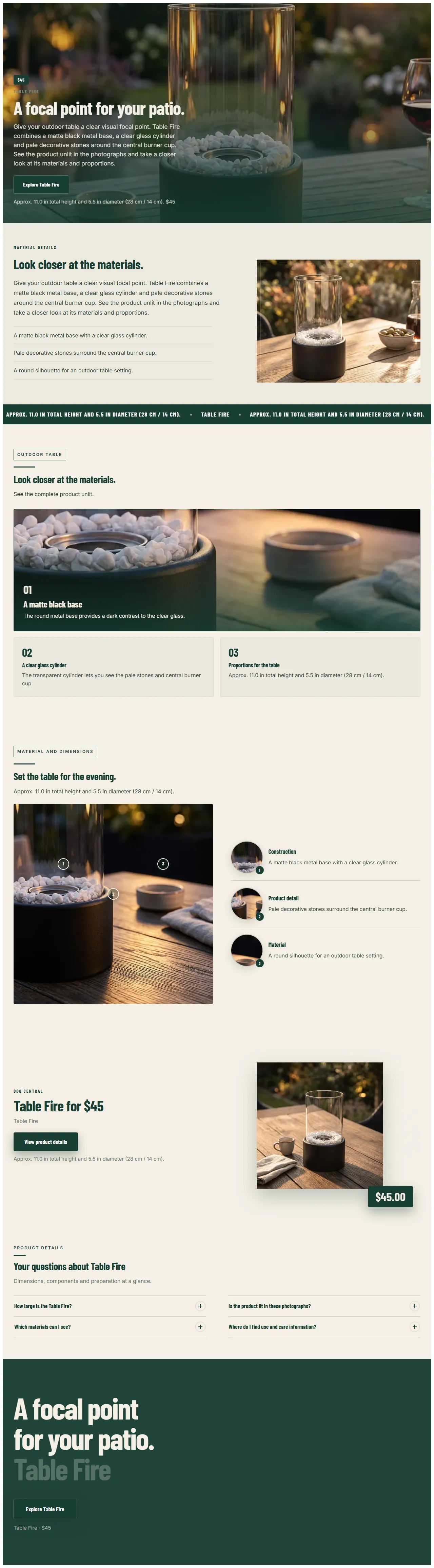 Landing page “A focal point for your patio.” on desktop