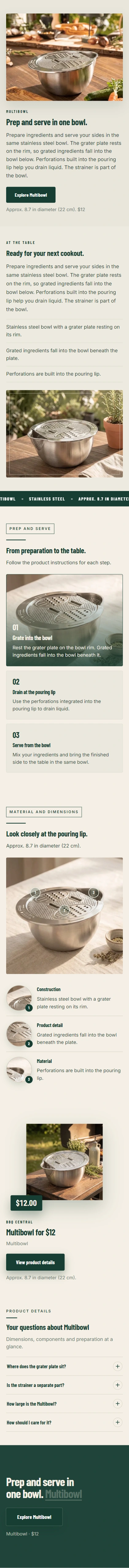 Complete Multibowl landing page in the BBQ Central brand style