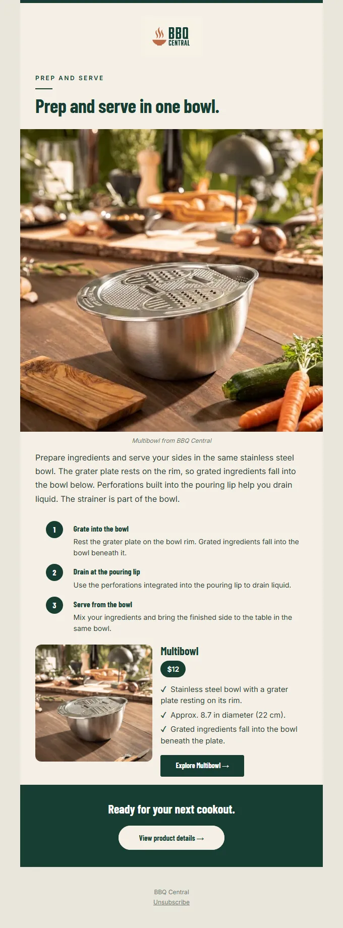 Newsletter “Prep and serve in one bowl.” from Newsletter Studio