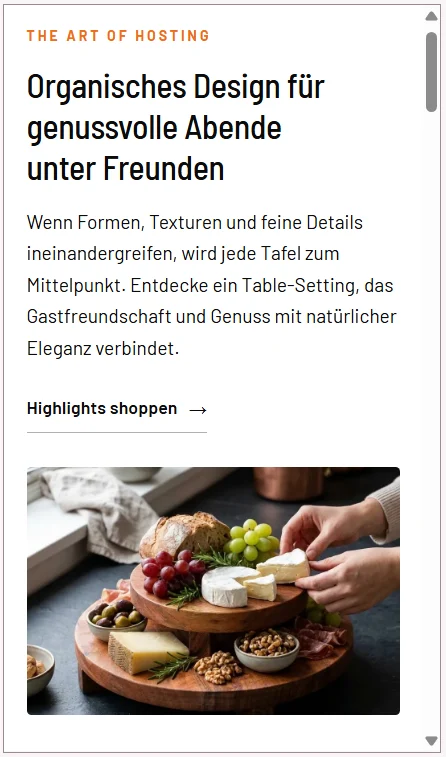 Mit MANTRAL erstellte Landingpage mit der Etagere, dargestellt in einem Browserfenster