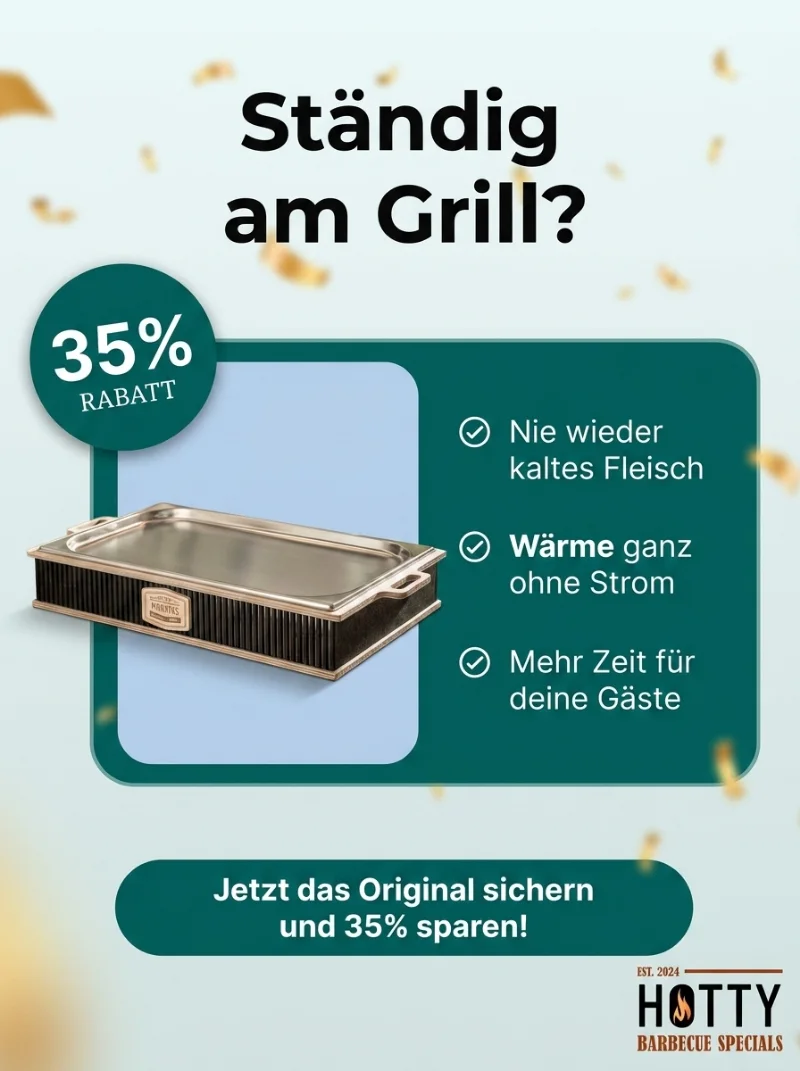 Veröffentlichte Hotty-BBQ-Anzeige mit Produktvorteilen für entspanntes Grillen
