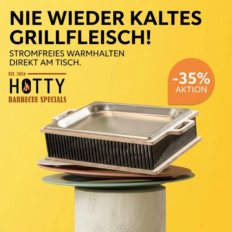 Veröffentlichte Hotty-BBQ-Anzeige mit 35-Prozent-Rabatt und Grillfleisch