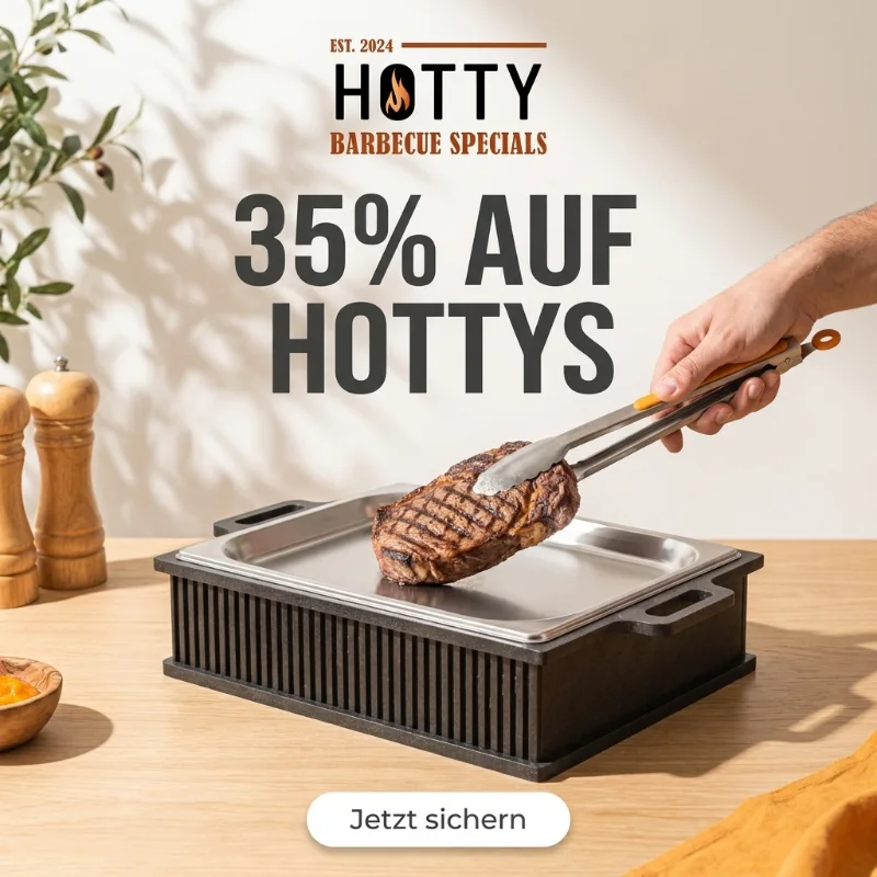 Veröffentlichte Hotty-BBQ-Anzeige mit Steakmotiv und 35-Prozent-Rabatt