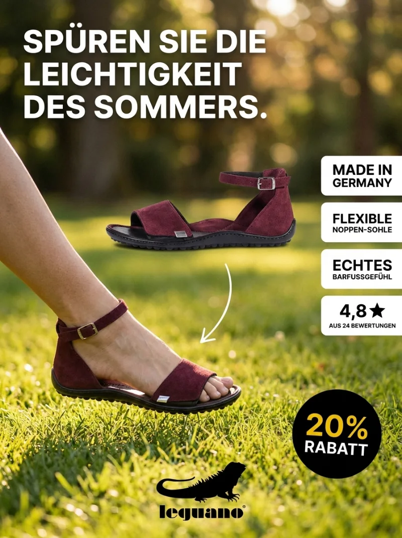 Veröffentlichte leguano-Anzeige für jara mit Outdoor-Motiv und Produktvorteilen