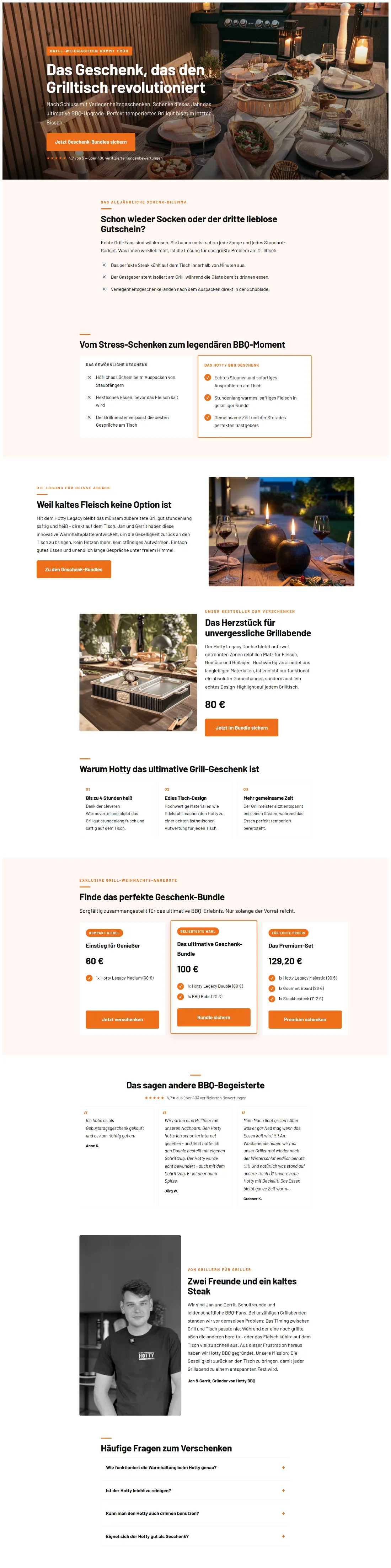 Proof-Bereich einer Hotty-BBQ-Landingpage aus dem Mantral Landingpage Studio