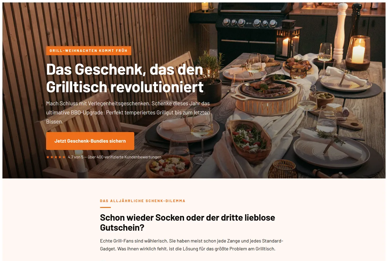 Hero einer Landingpage aus dem Mantral Landingpage Studio für Hotty BBQ