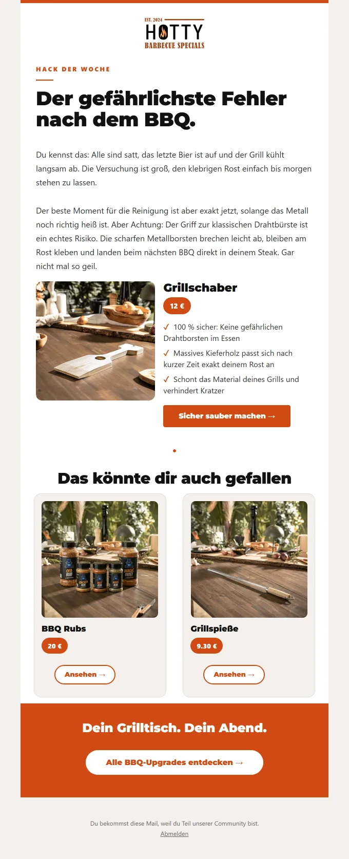 Aufmacher einer Newsletter-Ausgabe aus dem Mantral Newsletter Studio für Hotty BBQ